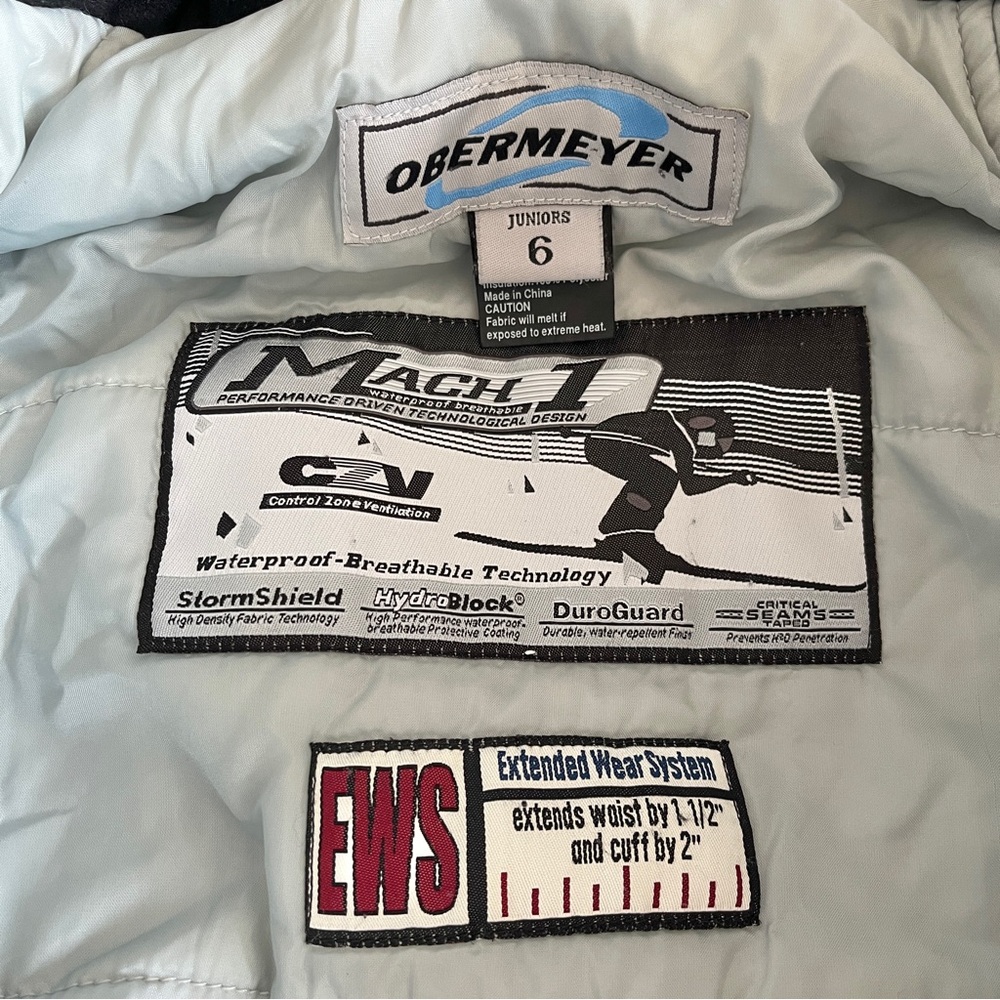 Obermeyer girls one piece snow ski suit 6 turbo board blue zip hood winter blue - Picture 15 of 16